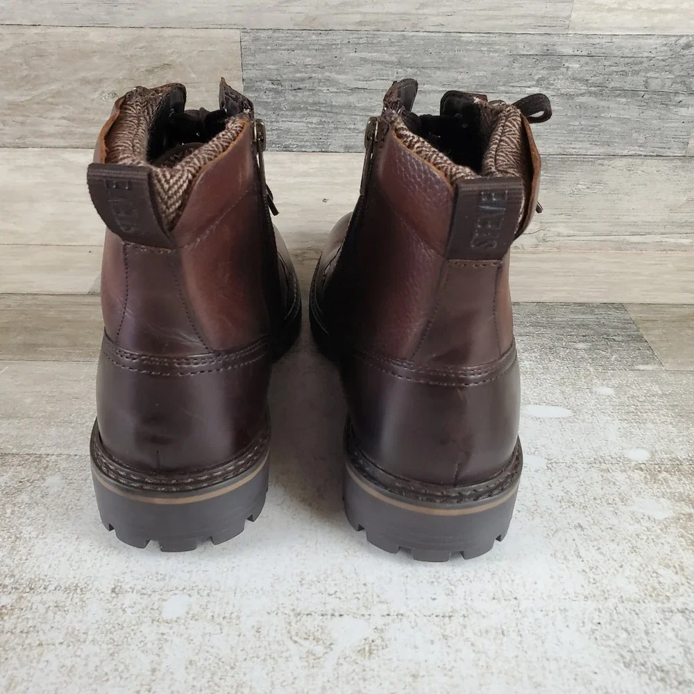 Steve Madden Saal Men Ankle Boot Sz 9 D Brown Leather Lace Up Side Zip Round Toe